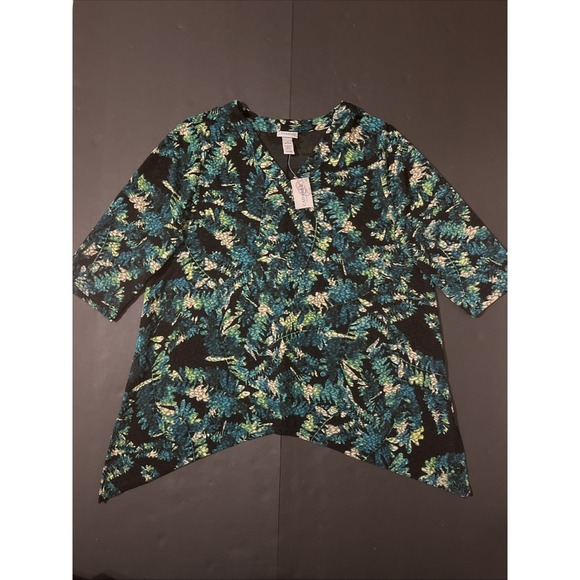 Catherines 3/4 Sleeve Easy‎ Fit Tunic Top Plus Size 1X New 18/20W Blouse Green - Picture 2 of 9